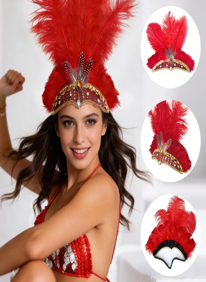 Frstem Showgirl Headpiece Purple Red 10x10 Inch with Glittering Feathers and Adjustable Headband for Carnival Stage Performance and Costume Parties - Image 4